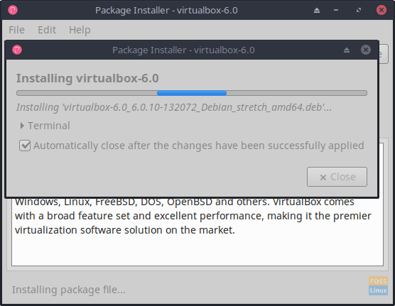 Please be patient as virtualbox-6.0 installs.