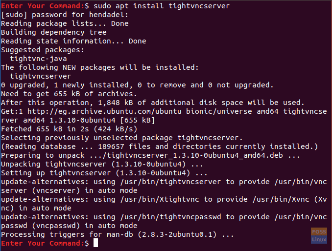 Installing tightvncserver package