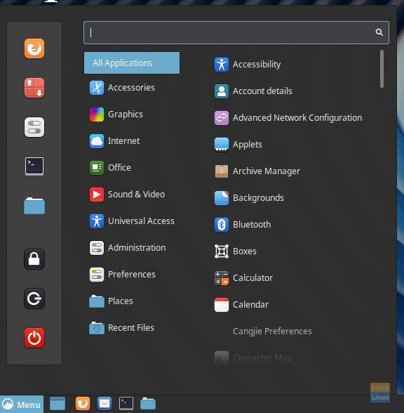 Fedora Menu In The Cinnamon Desktop