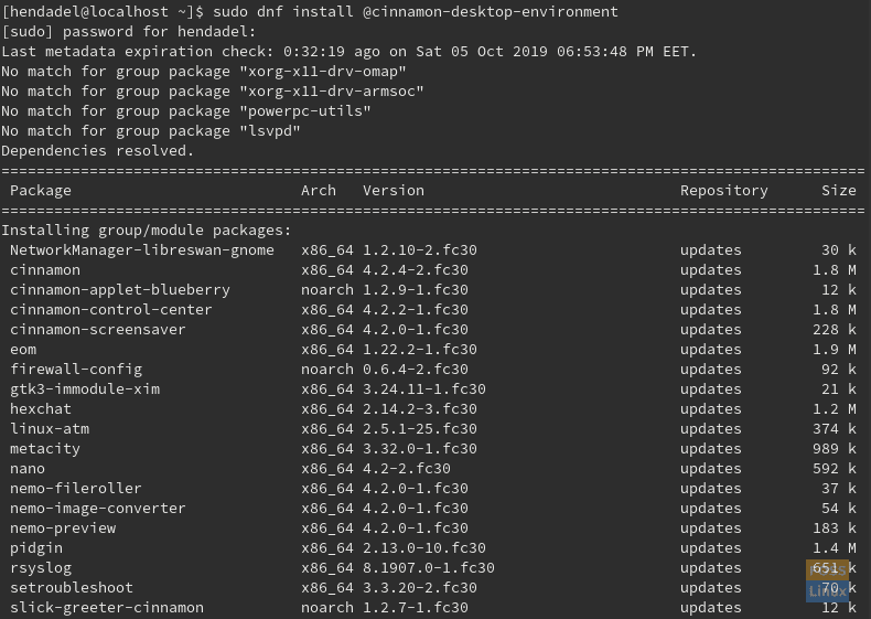Install Cinnamon Desktop in Fedora