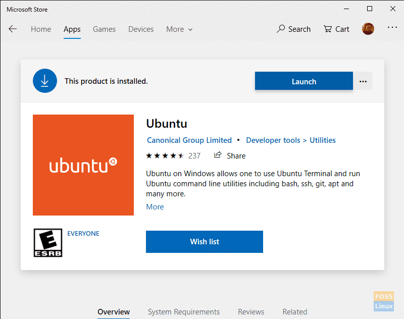 Choose Launch to start the WSL Ubuntu install