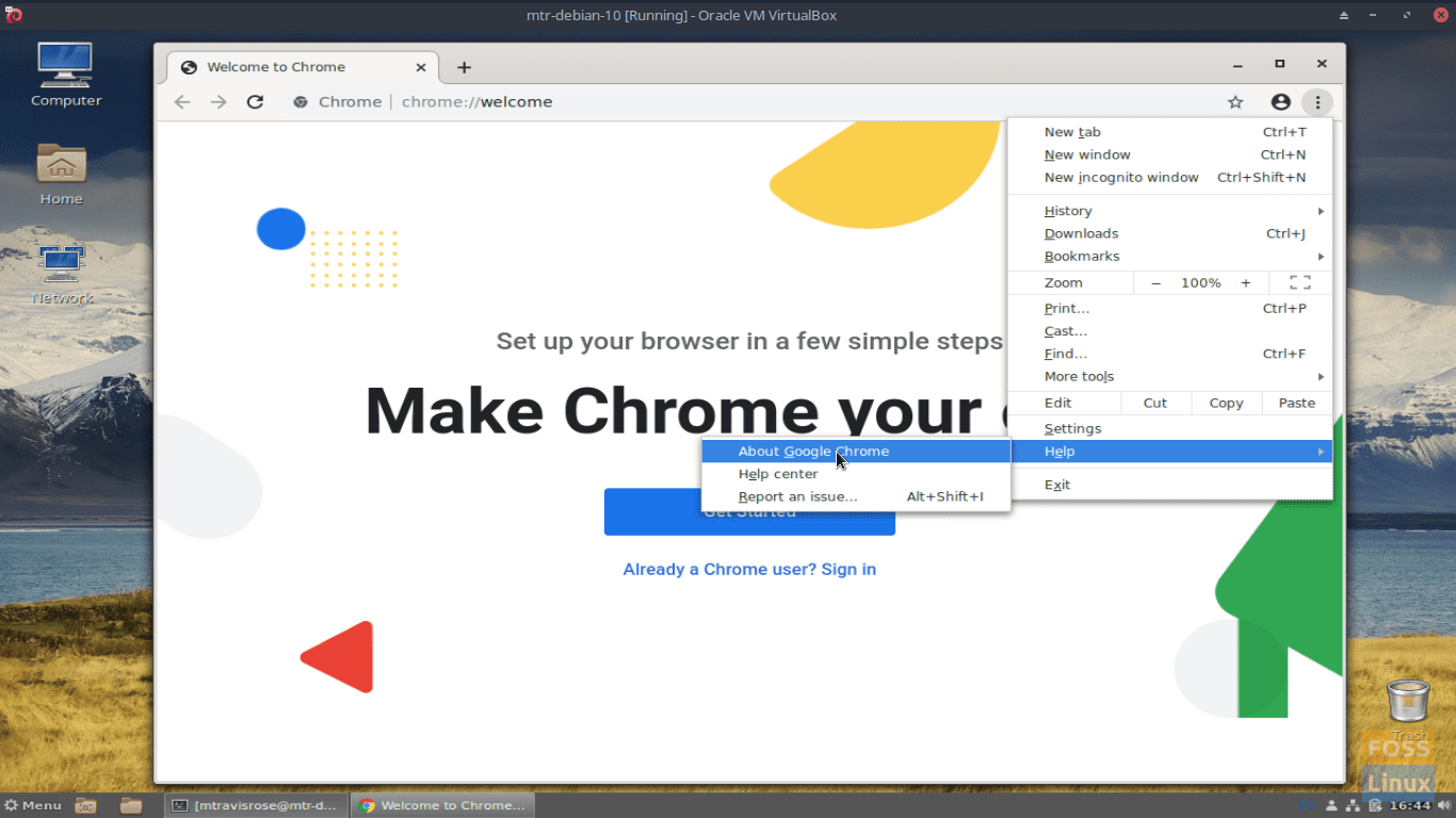From the web browser menu, select Help | About Google Chrome.