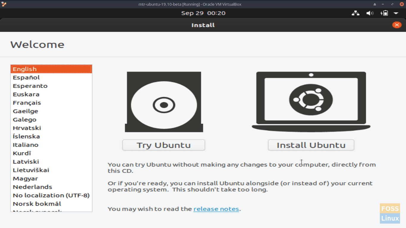 Install Ubuntu 19.10 Beta Screen