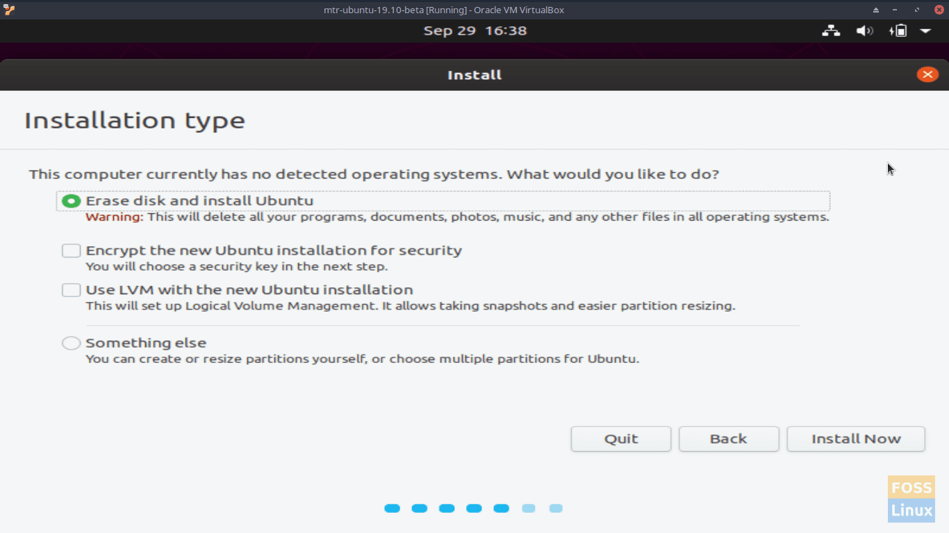 Installation type - Ubuntu 19.10 Beta Screen