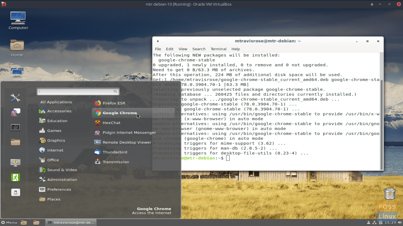 From the Debian Menu, launch Chrome via Internet | Google Chrome.