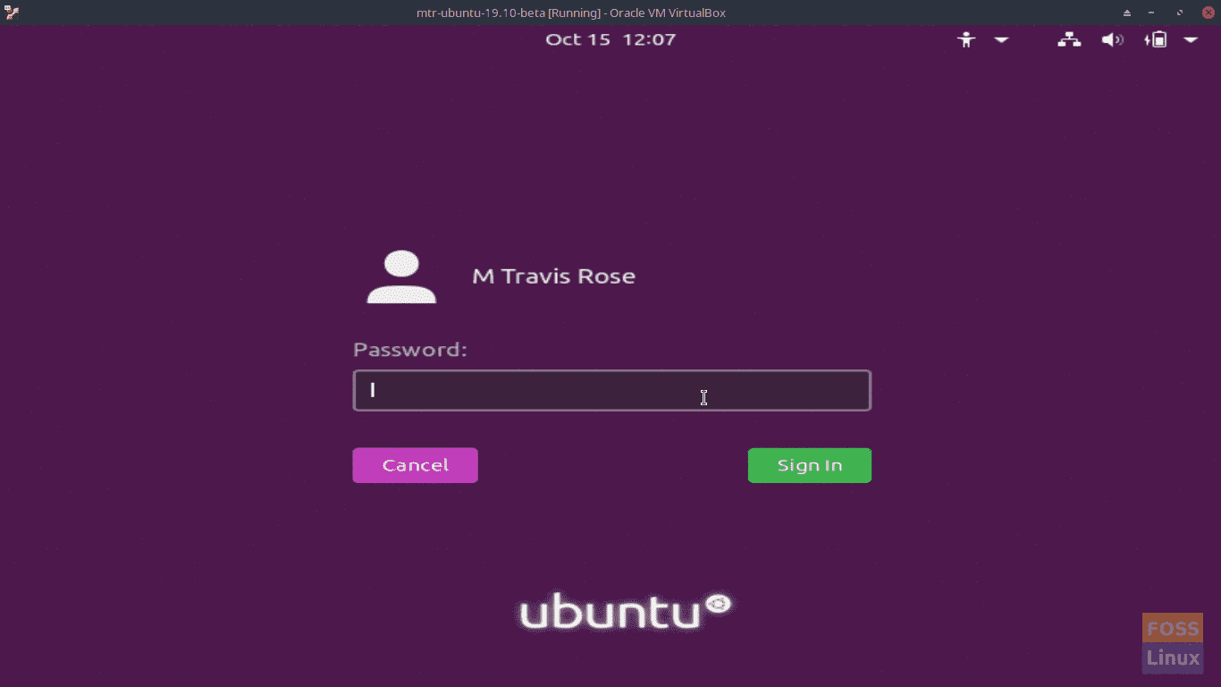 Ubuntu 19.10 Login Screen