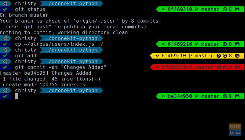 The powerlevel9k zsh theme in action.