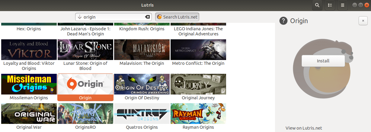 Install origin from Lutris