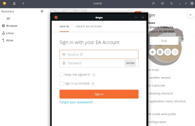 Origin Login Panel