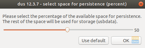 Select Percentage of the Storage Space For the Persistent Storage