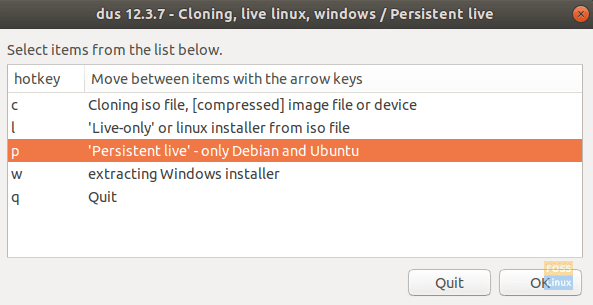 Select The “‘Persistent live’ – only Debian and Ubuntu” Entry