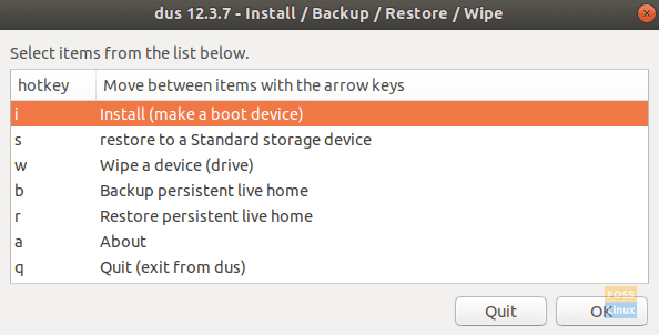 Select the “Install (make a boot device)” Entry