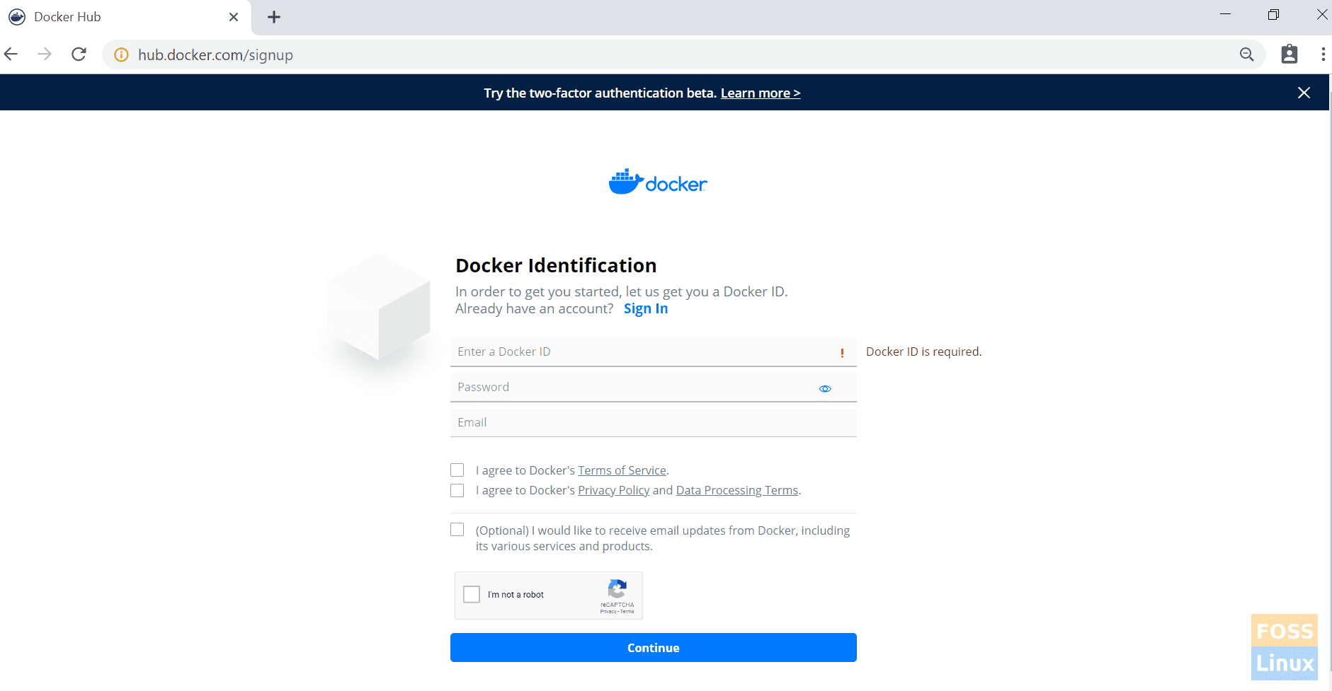 Sign Up Docker Hub