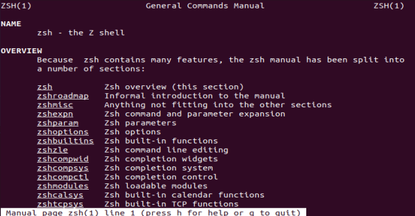 The zsh man page is a great resource for finding out more about the zsh shell.