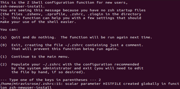 Option 2 at the zhs main menu creates and populates the ~/.zshrc file.