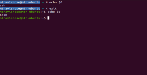 Easily switch to, verfiy, and exit the zsh shell from within bash.