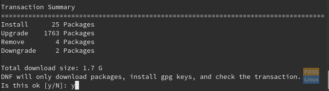 Confirm Downloding Fedora Upgraded Packages