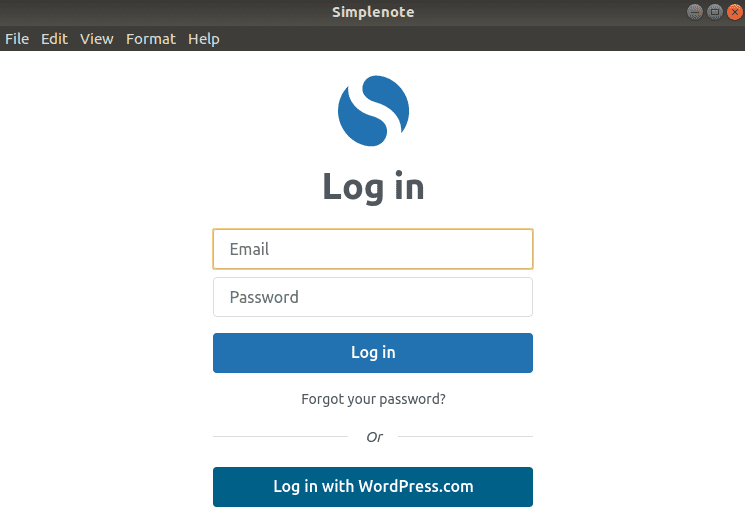 SImplenote Login page
