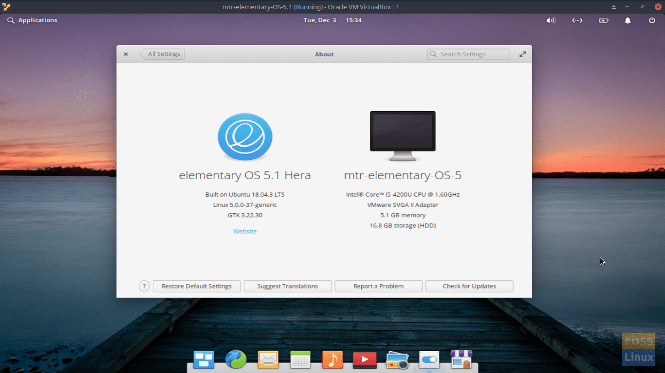 elementary OS 5.1 - About. Screen