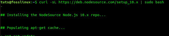 Add the repository of Node.js latest version (not LTS)