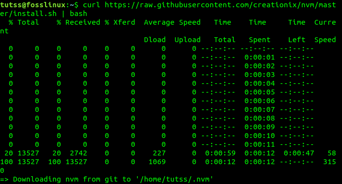 Curl Bash script to install NVM