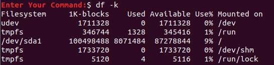 Display Disk Space Usage For the File System in Bytes