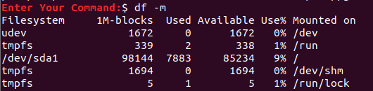 Display Disk Space Usage For the File System in Mega Bytes