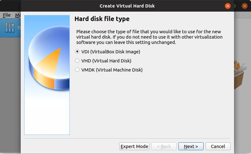 Select the Hard disk file type