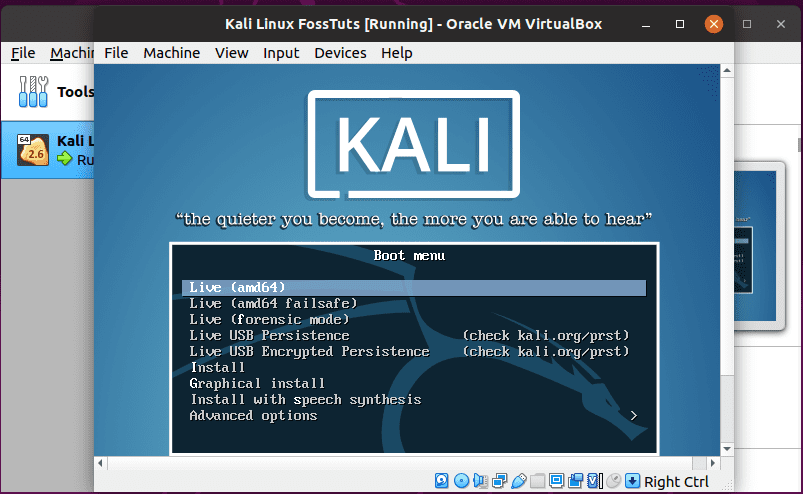 Start Kali Linux VM