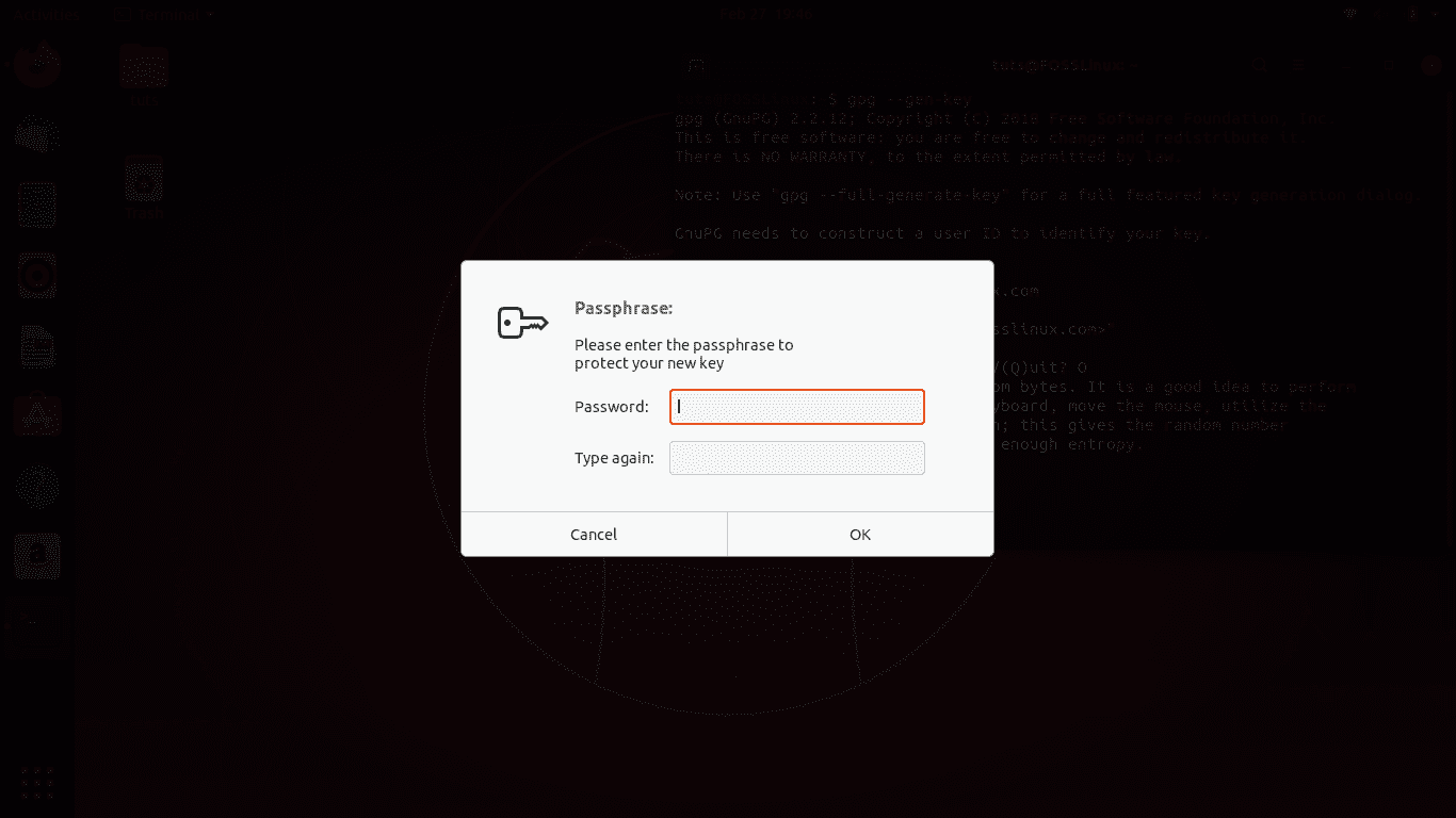 GPG password prompt.