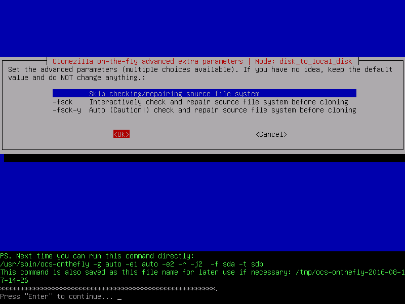 Check and repair source disk screen.