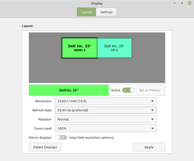 Cinnamon 4.6 Display Settings