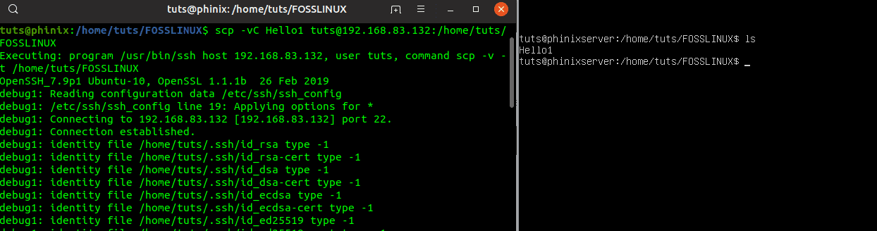 Compress and copy files using SCP command