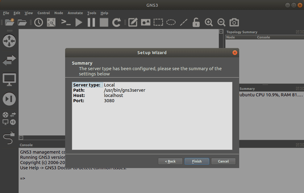 GNS3 - Local Server Configurations summary