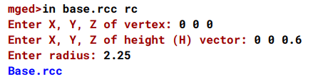 MGED Command Window with Cylinder Base Values