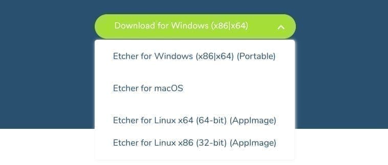 Etcher download options