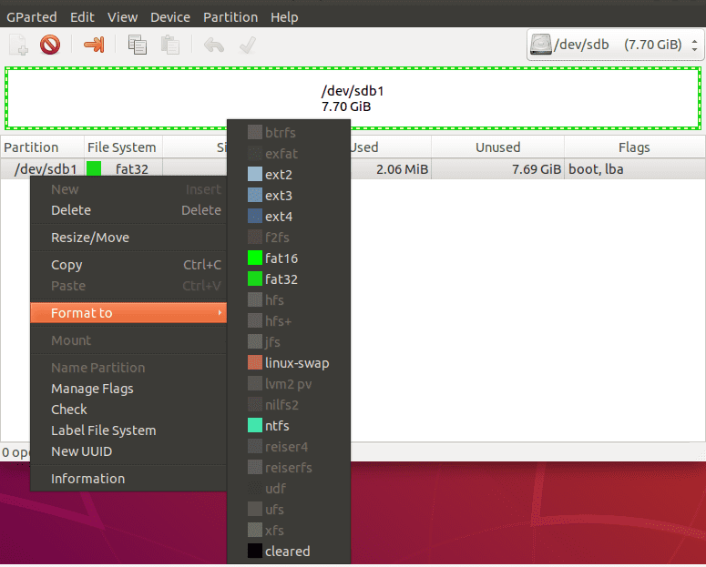 Select file system and format USB drive