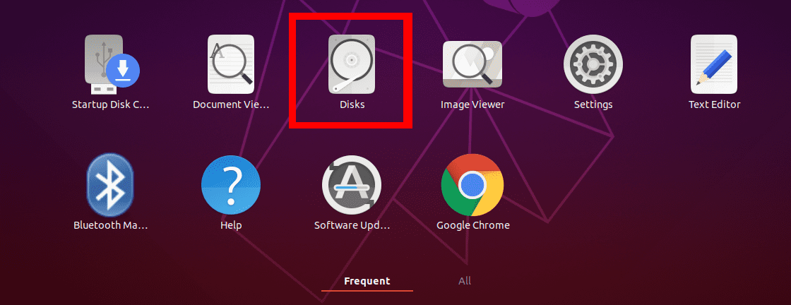 Launch Disks utilty from applications menu