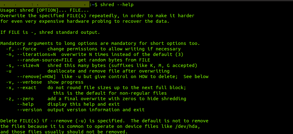 Shred --help command