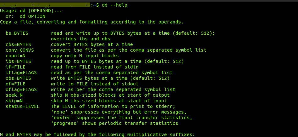 dd --help command image