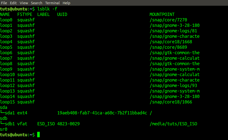 lsblk -f command