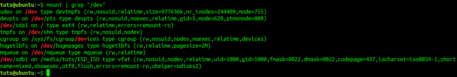 mount | grep "^dev"