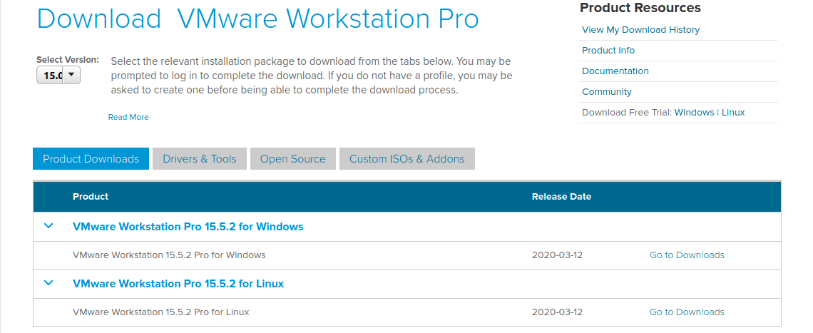 Download Vmware Workstation from the official website