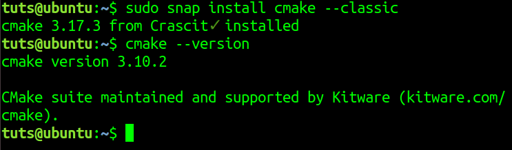 Install CMake via snap