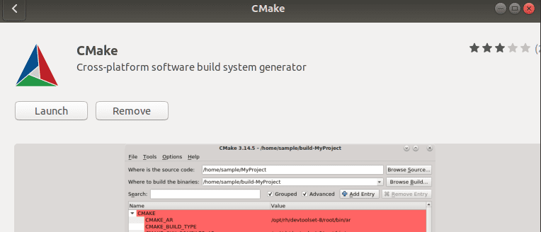 Launch CMake after a successful installation