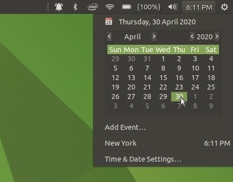 MATE Panel - Calendar Applet