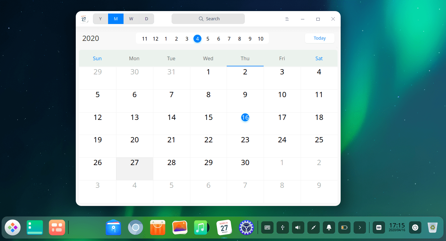 New Calendar app Deepin 20 Beta