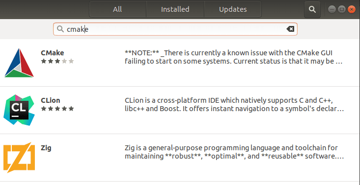 Search for CMake in the Search Bar
