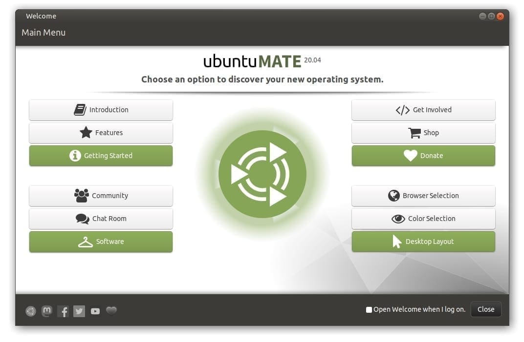 Ubuntu MATE 20.04 Welcome Screen