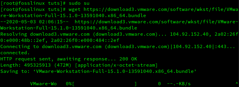 Use wget command to Download VMware Workstation